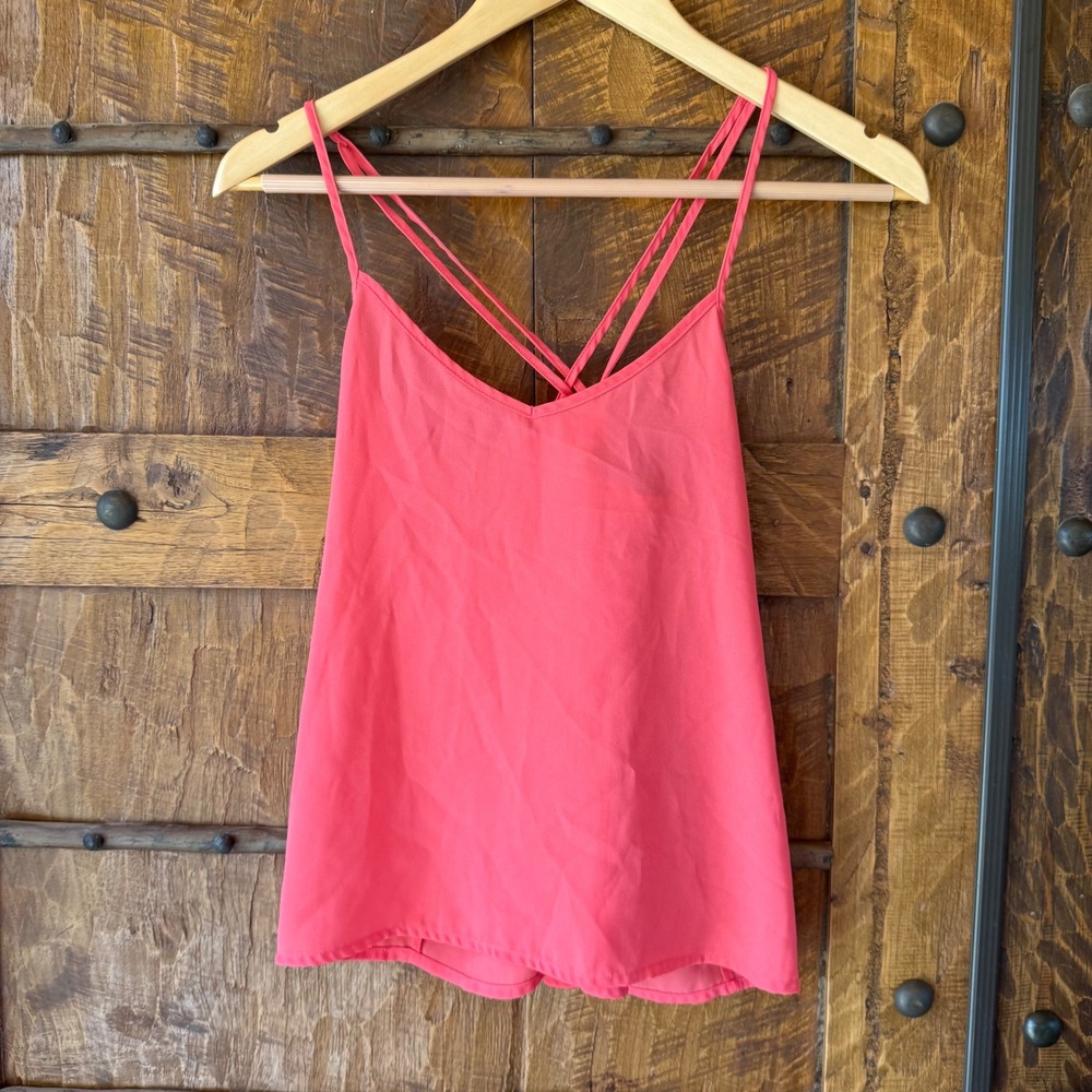 Hollister Womens XS Coral Pink Strappy Crisscross Back Camisole Tank Top Summer